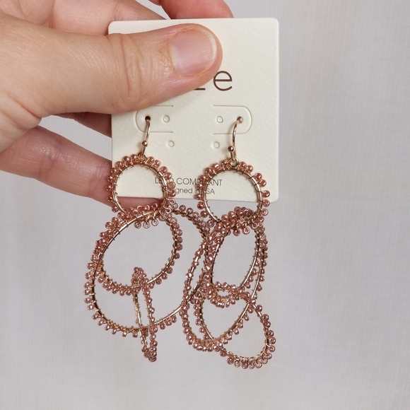 Rose Gold Multi Hoop Dangle Beaded Earrings 3060 - Picture 7 of 8
